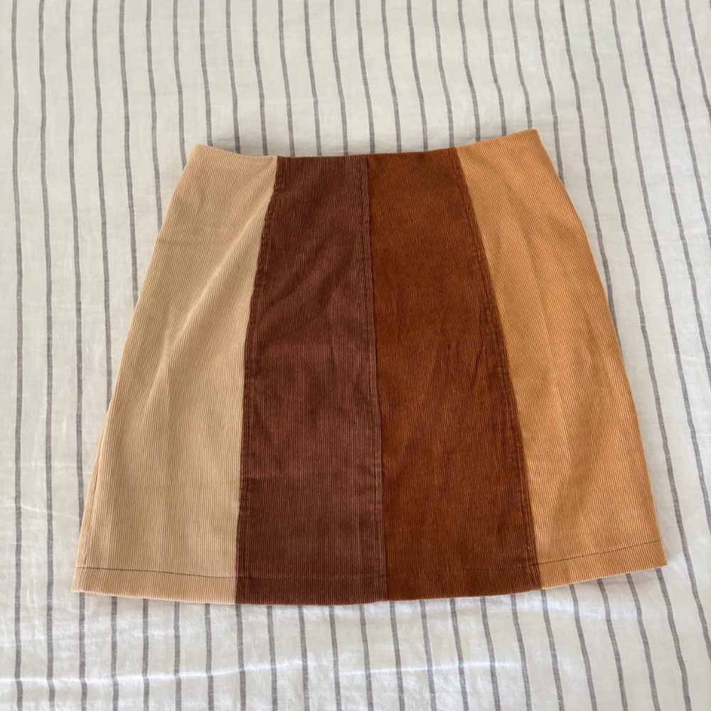 Altard State Corduroy Colorblock Mini Skirt Size XS Brown Tan Patchwork A-Line